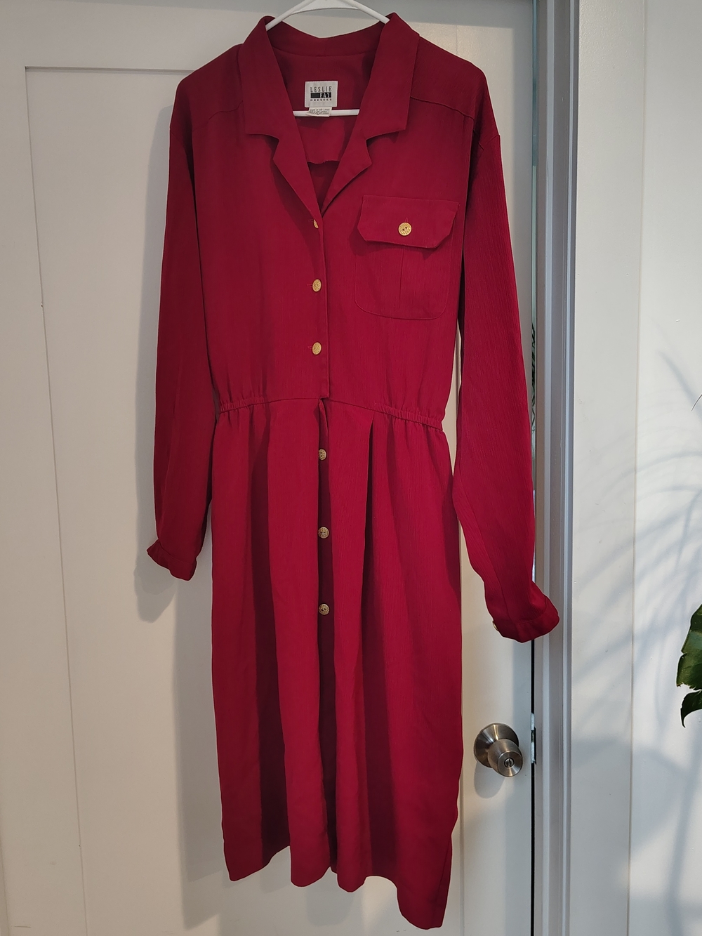 Button-Front Red Shirt Dress with Pocket - Unknown Brand